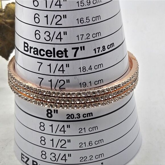 "5/$25" Set Of 3 Rose Goldtone Copper Rhinestone Bangle Bracelets Sz Average - Picture 6 of 6